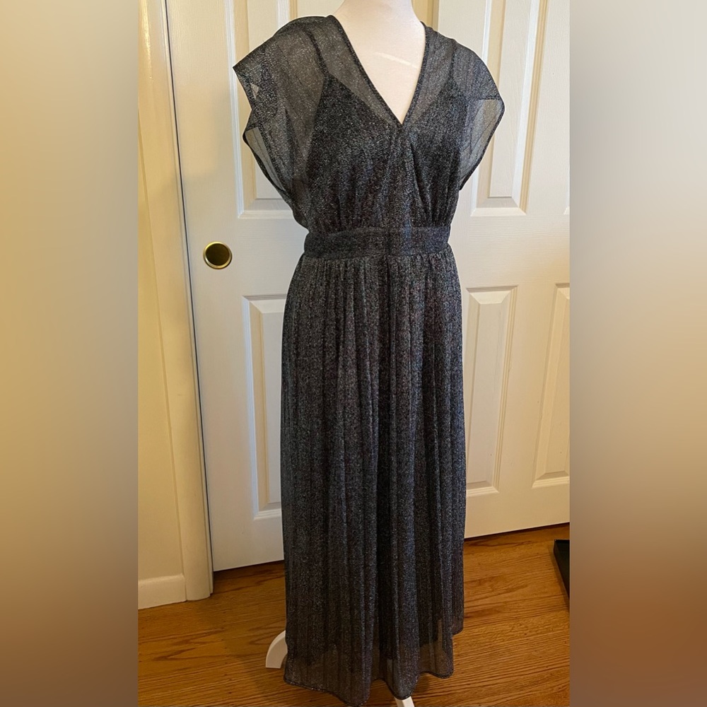 Anthropologie metallic silver and blue Moulinette Soeurs dress